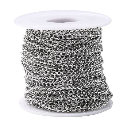 304 Stainless Steel Curb Chains, Twisted Chains, with Spool, Soldered