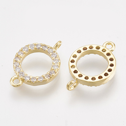 Brass Cubic Zirconia Links, Ring, Clear, Real 18K Gold Plated