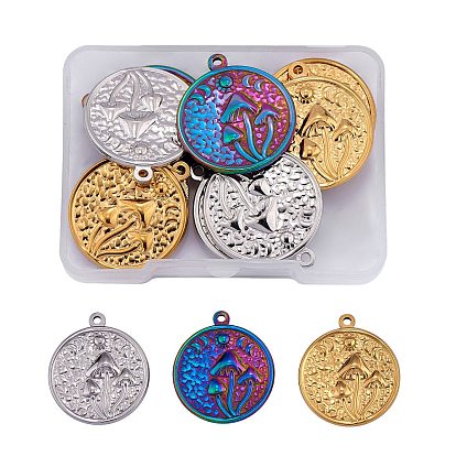 15 шт. 3 цвета 201 подвески из нержавеющей стали, плоская круглая с грибным шармом