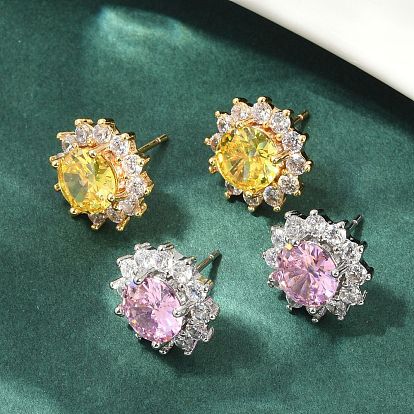 Серьги-гвоздики из латуни с микропаве из прозрачных кубических цирконий для женщин, без кадмия и без свинца, долговечный, стойки покрытие