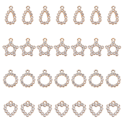 40Pcs 4 Style UV Plating Acrylic Pendants, with Rhinestone, Mixed Shape