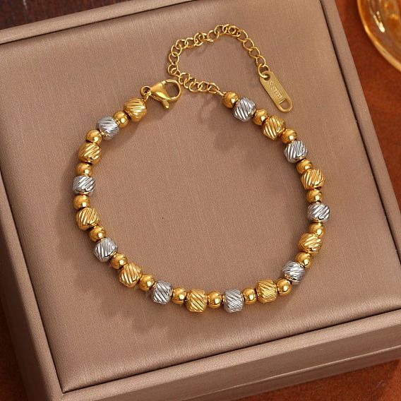 304 браслеты из нержавеющей стали с бусинами для женщин, колонна из саржевой линии и круглая