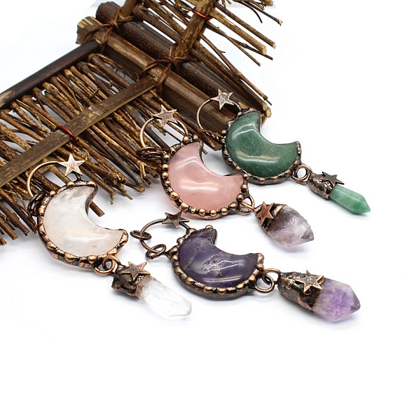 Природных драгоценных камней крупные кулоны, лунные обереги с граненой пулей, с красной медью