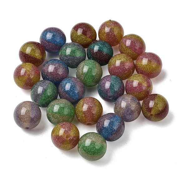 Two-tone Opaque Resin & Glitter Powder Beads, Round
