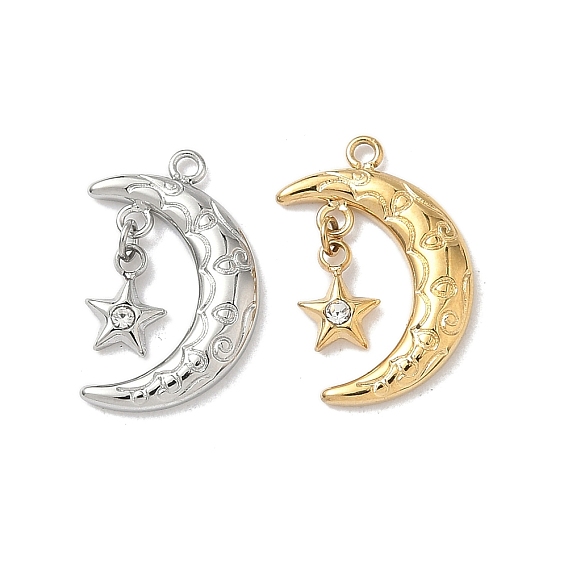 304 подвески из нержавеющей стали, Луна и звезды, со стразами, ионное покрытие (ip)