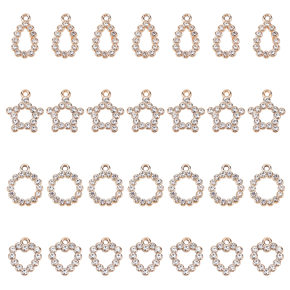 40Pcs 4 Style UV Plating Acrylic Pendants, with Rhinestone, Mixed Shape