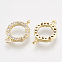 Brass Cubic Zirconia Links, Ring, Clear, Real 18K Gold Plated