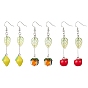 3 Pairs 3 Style Fruit Glass Dangle Earrings, Alloy Long Drop Earrings