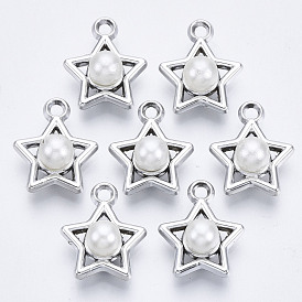 ABS Plastic Imitation Pearl Pendants, with UV Plating Acrylic Findings, Star