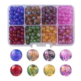 416Pcs 8 Colors Baking Painted & Imitation Opalite & Transparent Glass Beads Strands, Round, for Beading Jewelry Making