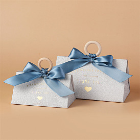 European Style Wedding Dress Paper Candy Gift Packaging Boxes with Ribbon, Foldable Storage Boxes for Wedding, Triangle with Word