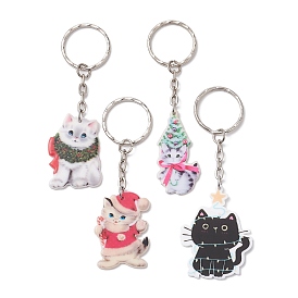 Acrylic Keychain, with Iron Split Key Rings, Cat Shape