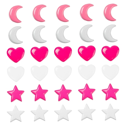 6Pcs 6 Style Spray Painted Brass Beads & Charms for Jewelry Making Findings, Heart & Star & Moon