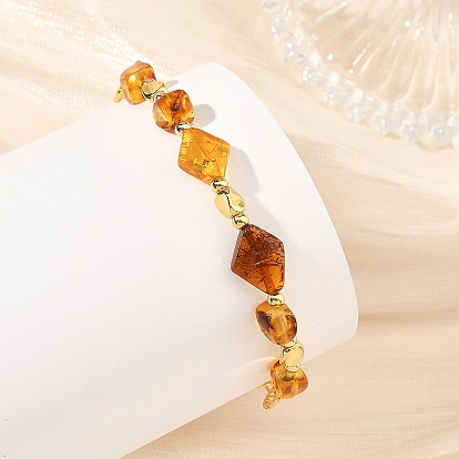 Natural Amber Beads & Brass Figaro Chains Link Bracelets for Women