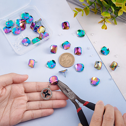 Unicraftale Rainbow Color 304 Stainless Steel Stud Earring Findings with Hole, Shell Shape, with Plastic Ear Nuts