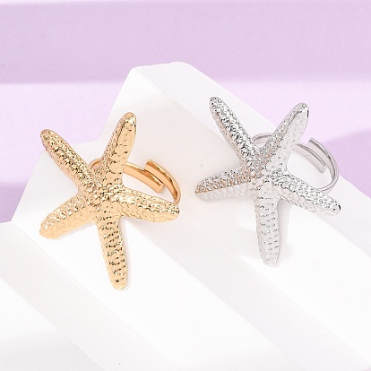 304 Stainless Steel Cuff Open Rings, Starfish, Ion Plating(IP)