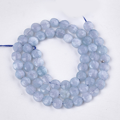 Natural Aquamarine Beads Strands, Faceted, Flat Round