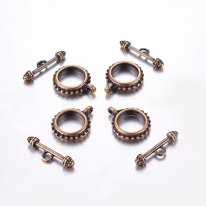 Tibetan Style Toggle Clasps, Cadmium Free & Nickel Free & Lead Free, Ring: about 17.5mm wide, 22mm long, Bar: 6mm wide, 21.5mm long, hole: 3mm