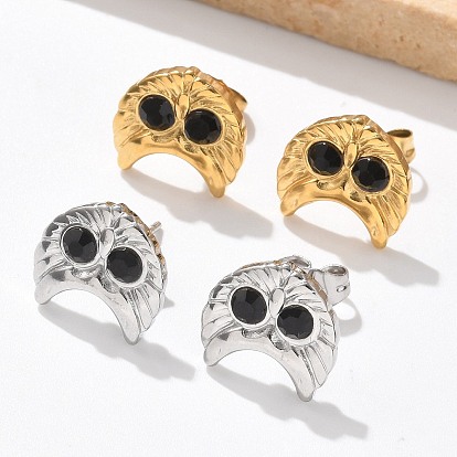 304 из нержавеющей стали серьги, со стразами, ионное покрытие (ip), сова