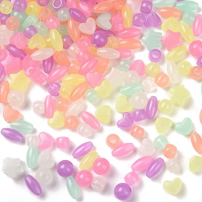 Luminous Transparent Acrylic Beads, Glow in the Dark, Mixed Shapes, Heart/Star/Rondelle