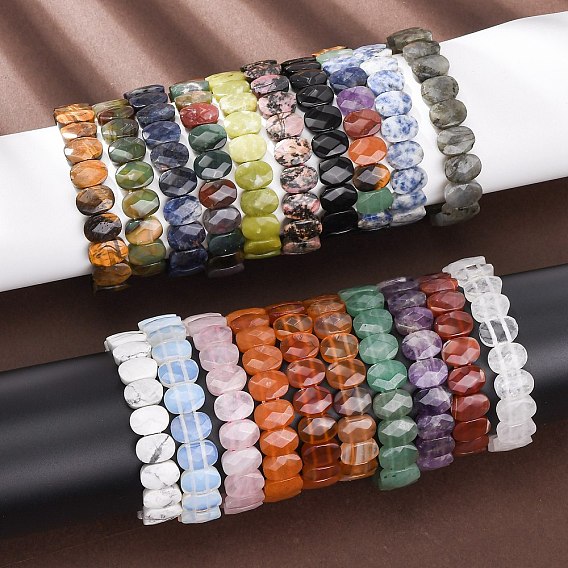 Эластичные браслеты из натуральных и синтетических драгоценных камней с гранеными бусинами для женщин, овальные