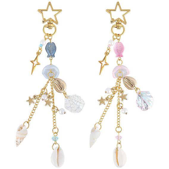 2 шт 2 цвета звезда сплав подвесные украшения, с оболочкой, золотые