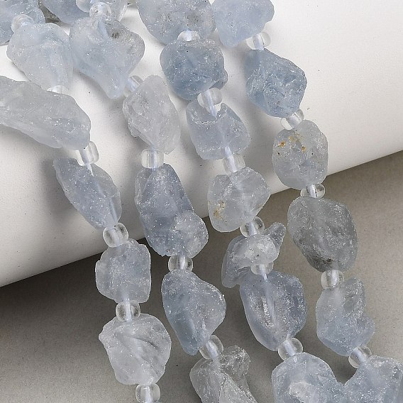 Raw Rough Natural Aquamarine Beads Strands, Nuggets, with Seed Beads