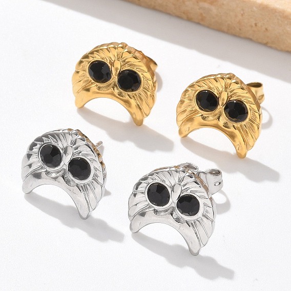 304 из нержавеющей стали серьги, со стразами, ионное покрытие (ip), сова