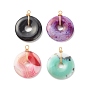Natural Striped Agate/Banded Agate Pendants, with Real 18K Gold Plated Copper Wire Wrapped, Dyed, Donut