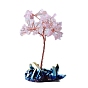Décorations d'affichage de puces de quartz rose naturel, avec accessoires en laiton, arbre chanceux, or rose