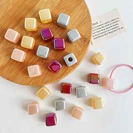 Непрозрачный акрил европейского бисера, бусины с большим отверстием, кубические