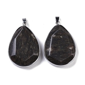 Natural Labradorite Pendants, Faceted Teardrop Charms, with Platinum Plated Brass Findings