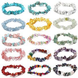 Natural Crystal Stone Elastic Bracelet - Colorful Crushed Stones for Women and Men
