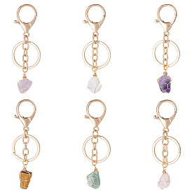 6шт 6 стили самородки натуральный драгоценный камень проволока обернутый брелок для ключей, для сумочки, украшение автомобиля