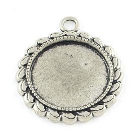 Tibetan Style Flat Round Alloy Pendant Cabochon Settings, Cadmium Free & Lead Free, Tray: 20mm, 31x27x2.5mm, Hole: 3mm, about 270pcs/1000g