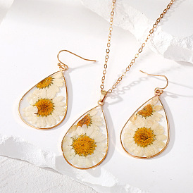 Creative Daisy and Sunflower Earrings with Transparent Flower Necklace Set
