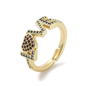 Brass Pave Cubic Zirconia Adjustable Rings, Word Love