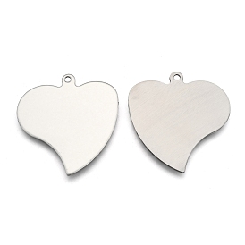 201 Stainless Steel Heart Stamping Blank Tag Pendants, Mirror Polished Finish, 42x40x1mm, Hole: 3mm