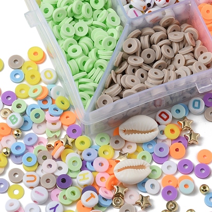 DIY Sufer heishi Bracelet Making Kit, Including Disc/Flat Round Polymer Clay Beads, ABS & CCB Plastic Beads, Letter Acrylic & Natural Cowrie Shell Beads and Elastic ThreadCrystal Thread