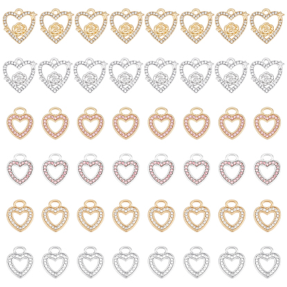 48шт 6 стильные стразы-подвески, с реечными выводами из сплава, без никеля , сердце прелести