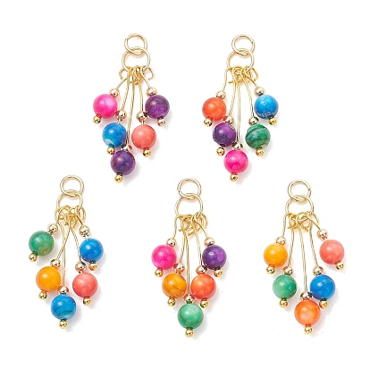 Окрашенные оболочки подвески естественных пресноводных, круглые бусины, подвески-кисточки, с 304 кольцами из нержавеющей стали, разноцветные