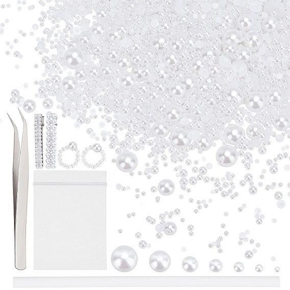 Cabochons en plastique imitation perle abs, 304 pinces de perles en acier inoxydable, sélecteur de strass