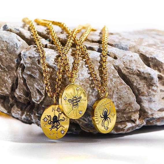 Золотое ожерелье с подвеской из нержавеющей стали, плоский круг с тотемом