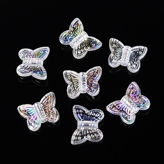 Прозрачные пластиковые бусины, бабочка, с покрытием AB цвета