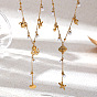 Ocean 304 Stainless Steel Imitation Pearl Long Tassel Pendant Necklaces for Women, Real 18K Gold Plated