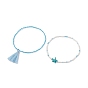 Ensemble de bracelets de cheville en verre, avec des perles d'étoiles de mer turquoises synthétiques et des décorations pendantes à pampilles