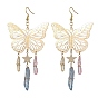 Серьги с подвесками из натуральных кристаллов кварца, железные филигранные подвески в виде бабочек с латунными крючками для сережек