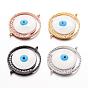 Brass Micro Pave Cubic Zirconia Links Connectors, with Enamel, Flat Round with Evil Eye