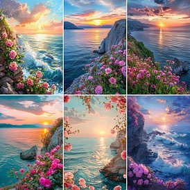 Coastline and Sunset DIY Diamond Painting Kit, Including Resin Rhinestones Bag, Diamond Sticky Pen, Tray Plate and Glue Clay, Living Room, Bedroom Decoration