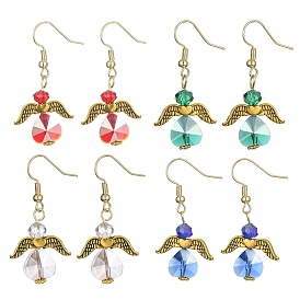 Angel Dangle Earrings for Women, Glass Earring with Alloy Wing & Brass Earring Hooks